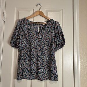 LC Lauren Conrad Multicolor Floral Puff Sleeve Blouse